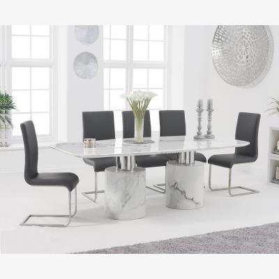 Oak&More Antonio 180cm White Marble Table With 6 Black Malaga Chairs