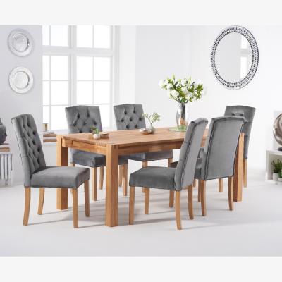 Oak&More Verona 150cm Solid Oak Dining Table With 6 Grey Claudia Velvet Chairs