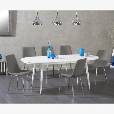 Oak&More Extending Veneti White High Gloss Dining Table With 4 Grey Astrid Faux Leather Chairs