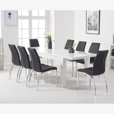 Oak&More Ex-display Atlanta White Gloss 160-220cm Extending Dining Table with 4 GREY Cavello Chairs