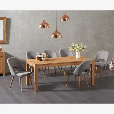 Oak&More Thetford 180cm Oak Dining Table with 6 Grey Halifax Chairs