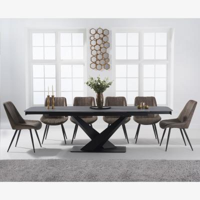 Oak&More Extending Jacob 180cm Grey Stone Dining Table with 10 Brown Brody Chairs