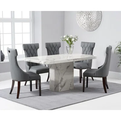 Oak&More Belle 160cm White Marble Dining Table With Freya Dining Chairs - Cream, 4 Chairs