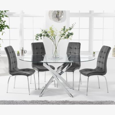 Oak&More Denver 165cm Oval Glass Dining Table with Calgary Velvet Chairs - Green, 6 Chairs