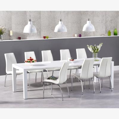 Oak&More Joseph Extending White High Gloss Dining Table With 8 Grey Cavello Chairs