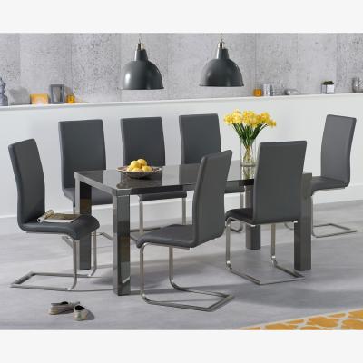 Oak&More Atlanta 160cm Dark Grey High Gloss Dining Table With 8 White Malaga Chairs