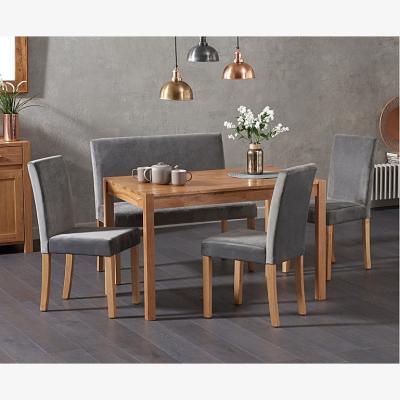 Oak&More Ex-Display Oxford 120cm Solid Oak Dining Table with 1 Mia Grey Plush Bench and 2 Mia Grey Chairs