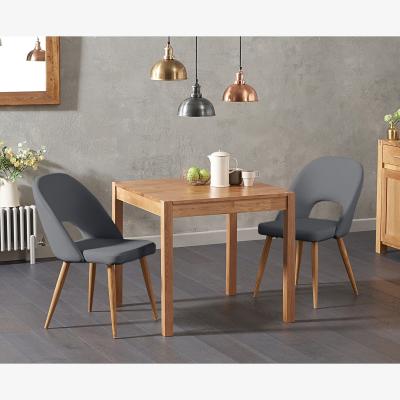 Oak&More York 80cm Solid Oak Dining Table With 4 Grey Hudson Faux Leather Chairs