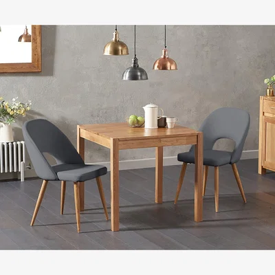 Oak&More York 80cm Solid Oak Dining Table With 4 Grey Hudson Faux Leather Chairs