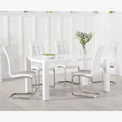 Oak&More Atlanta 160cm White High Gloss Dining Table With 4 White Lorin Chairs