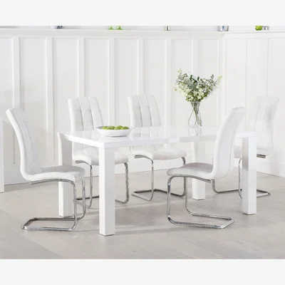 Oak&More Atlanta 160cm White High Gloss Dining Table With 4 White Lorin Chairs