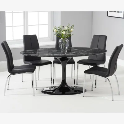 Oak&More Brighton 160cm Oval Black Marble Dining Table With 8 Grey Cavello Dining Chairs