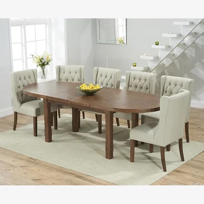Oak&More Extending Caversham Dark Oak Dining Table with 8 Natural Darcy Chairs
