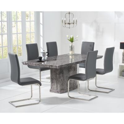 Oak&More Carvelle 200cm Dark Grey Pedestal Marble Dining Table with Malaga Chairs