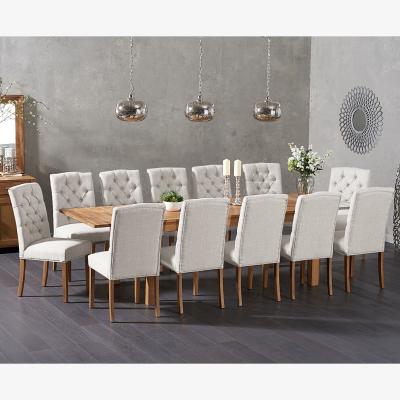 Oak&More Extending Thetford 180cm Solid Oak Dining Table With 8 Natural Isabella Fabric Chairs