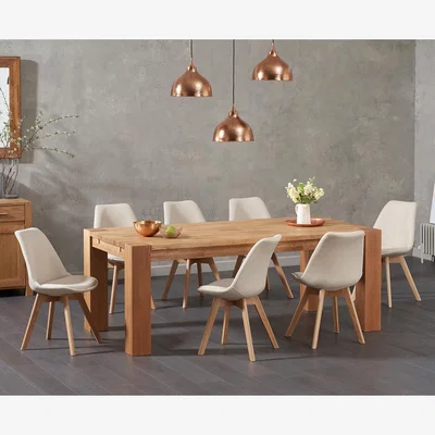 Oak&More Madrid 200cm Oak Dining Table With 6 Dark Grey Duke Fabric Chairs