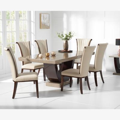 Oak&More Novara 170cm Brown Pedestal Marble Dining Table With 4 Cream Alpine Chairs