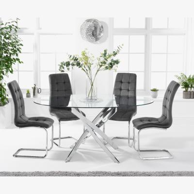 Oak&More Denver 165cm Oval Glass Dining Table With 8 Grey Lorin Velvet Chairs
