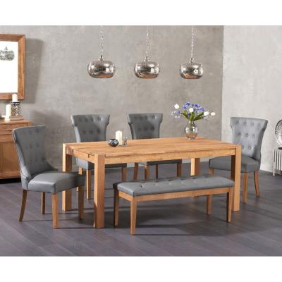 Oak&More Verona 150cm Solid Oak Dining Table with Camille Faux Leather Chairs and Camille Faux Leather Bench - Grey, 2 Chairs