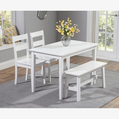 Oak&More Chiltern 114cm White Painted Dining Set With 2 White Chiltern Chairs and 2 White Chiltern Benches