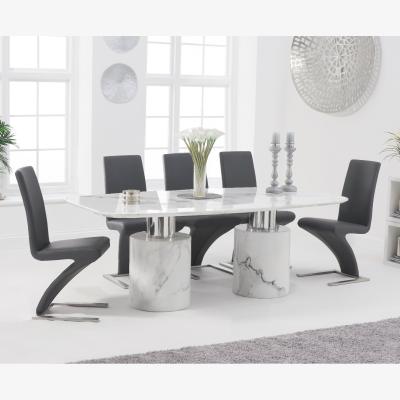 Oak&More Antonio 180cm White Marble Dining Table With 6 Grey Hampstead Z Chairs
