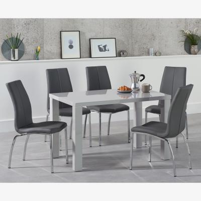 Oak&More Atlanta 120cm Light Grey Gloss Dining Table With 6 Grey Cavello Chairs
