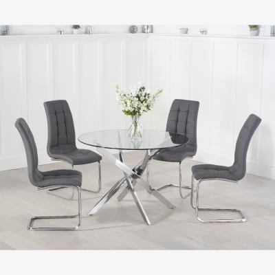 Oak&More Denver 110cm Glass Dining Table with 4 Grey Vigo Chairs