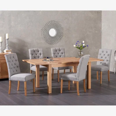 Oak&More Cheadle 130cm Oak Extending Dining Table With 6 Grey Isabella Chairs