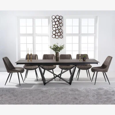 Oak&More Blenheim 180cm Mink Ceramic Dining Table with Marcel Antique Chairs - Brown, 6 Chairs