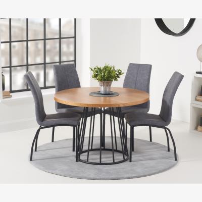 Oak&More Hoxton 110cm Round Industrial Dining Table and Noir Antique Chairs - Grey, 2 Chairs