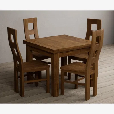 Oak&More Hampshire 90cm Rustic Solid Oak Extending Dining Table With 4 Rustic Rustic Solid Oak Flow Back Chairs with Rustic Seats