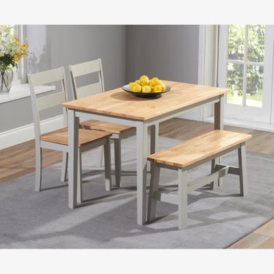 Oak&More Chiltern 114cm Oak and Grey Painted Dining Set With 4 Oak and Grey Chiltern Chairs and 2 Oak and Grey Chiltern Benches