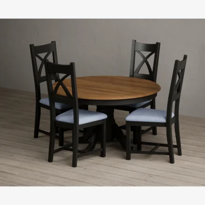 Oak&More Hertford 120cm Fixed Top Oak and Black Painted Dining Table with 6 Charcoal Grey Painted Chairs
