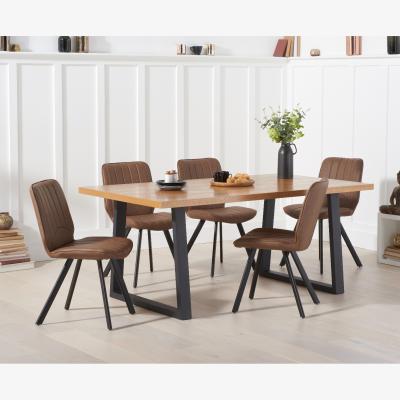 Oak&More Urban 180cm Ash and Veneer Industrial Dining Table with 8 Grey Hendrick Chairs