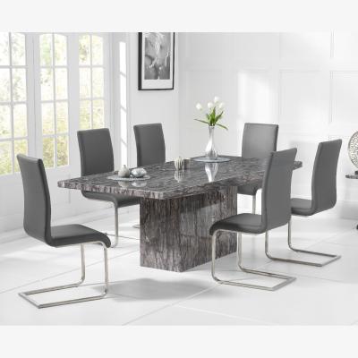 Oak&More Crema 160cm Grey Marble Dining Table With 4 White Malaga Chairs