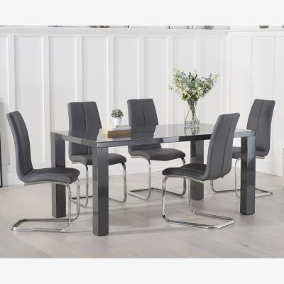 Oak&More Atlanta 160cm Dark Grey High Gloss Dining Table With 4 Grey Tarin Chairs