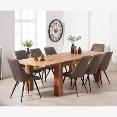 Oak&More Sheringham 200cm Solid Oak Dining Table with 10 Mink Brody Chairs with Sheringham Oak Extensions