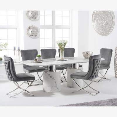 Oak&More Antonio 220cm White Marble Table With 10 Grey Lorenzo Chairs