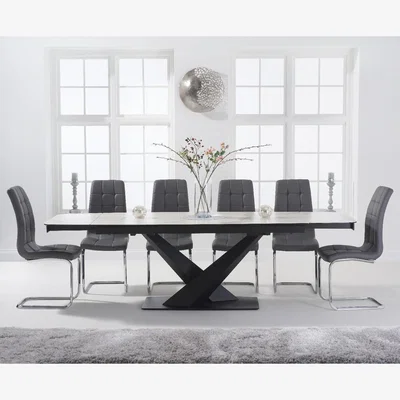 Oak&More Extending Jacob 180cm White Ceramic Dining Table with 6 White Vigo Chairs