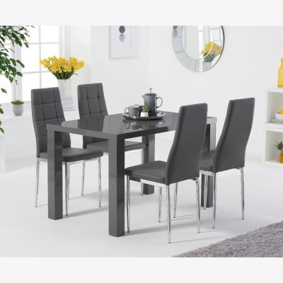 Oak&More Atlanta 120cm Dark Grey High Gloss Table With 6 Grey Catalina Chairs
