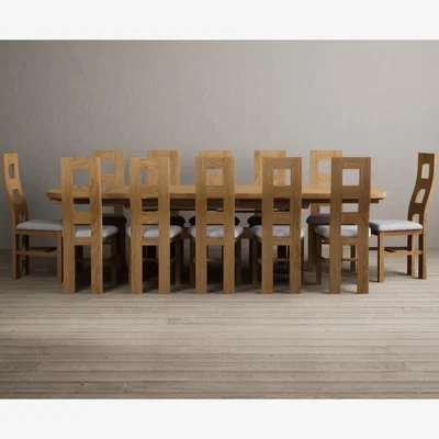 Oak&More Extending Atlas 180cm Solid Oak Dining Table with 6 Charcoal Grey Flow Back Chairs