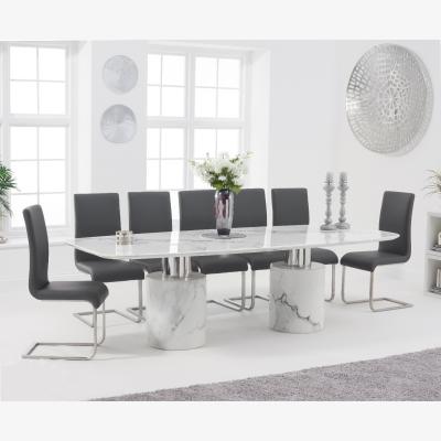 Oak&More Antonio 260cm White Marble Dining Table With 12 White Malaga Chairs