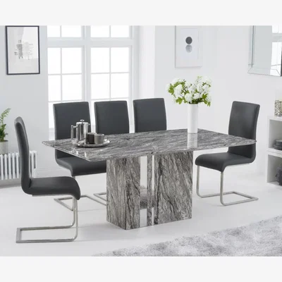 Oak&More Alicia 180cm Grey Marble Dining Table With 8 White Malaga Chairs