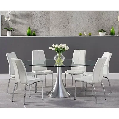 Oak&More Ex-display Paloma 180cm Oval Glass Dining Table with FOUR GREY Cavello Chairs