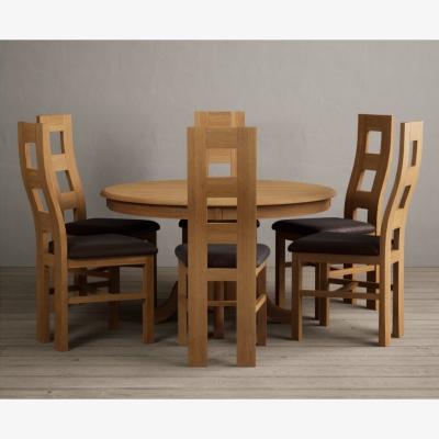 Oak&More Hertford 120cm Fixed Top Solid Oak Round Pedestal Table  With 4 Charcoal Grey Flow Back Chairs