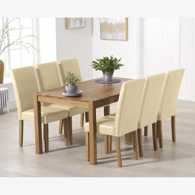 Oak&More Oxford Solid Oak 150cm Dining Table with 6 Brown Olivia Chairs