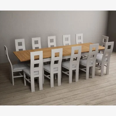 Oak&More Hampshire 180cm Oak and Soft White Extending Dining Table With 6 Charcoal Grey Flow Back Chairs