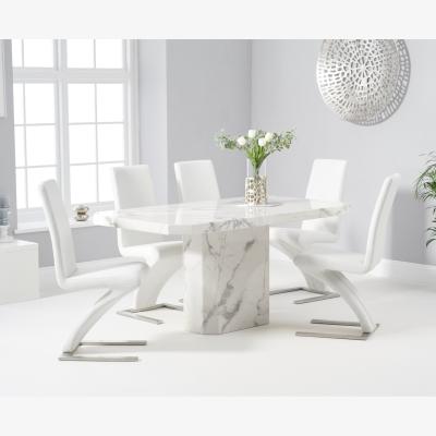 Oak&More Belle 160cm White Marble Dining Table With 8 Ivory White Hampstead Dining Chairs