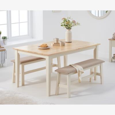 Oak&More Chiltern 150cm Oak and Cream Table with Fabric Benches