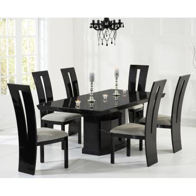 Oak&More Carvelle 160cm Black Pedestal Marble Table with Verbier Chairs